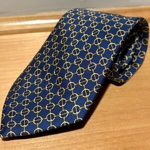 HERMÈS Men's 100% Silk Tie 7059 TA Blue Horse Bit